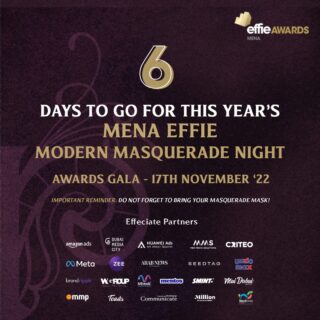 We’re less than a week away from MENA’s biggest night of Marketing Effectiveness! 

Are you ready for it? 

P.S - Do not forget to bring your masquerade mask to compliment your outfit.

#MarketingEffectiveness #Marketers #Creatives #Advertising #Awards #MENAEffie #AwardingIdeasThatWork #Awards