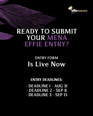 #Marketers and #Advertisers, get your submissions ready, the entry form for MENA Effie 2022 is live now!

Click the link in bio to submit your entry.

Ready to win the gold? Keep an eye on the following pointers -

Key rule of eligibility: All marketing efforts that ran in the MENA Region at any point between July 1, 2021, and June 30, 2022* are eligible to enter.

Entry Deadlines:
- First Deadline: Aug 31, 2022
- Second Deadline: Sep 8, 2022
- Final Deadline: Sep 15, 2022

For more information on entry guidelines and forms, visit:
menaeffie.com/how-to-enter/

#MarketingEffectiveness #Marketers #Creatives #Awards #MENAEffie #AwardingIdeasThatWork